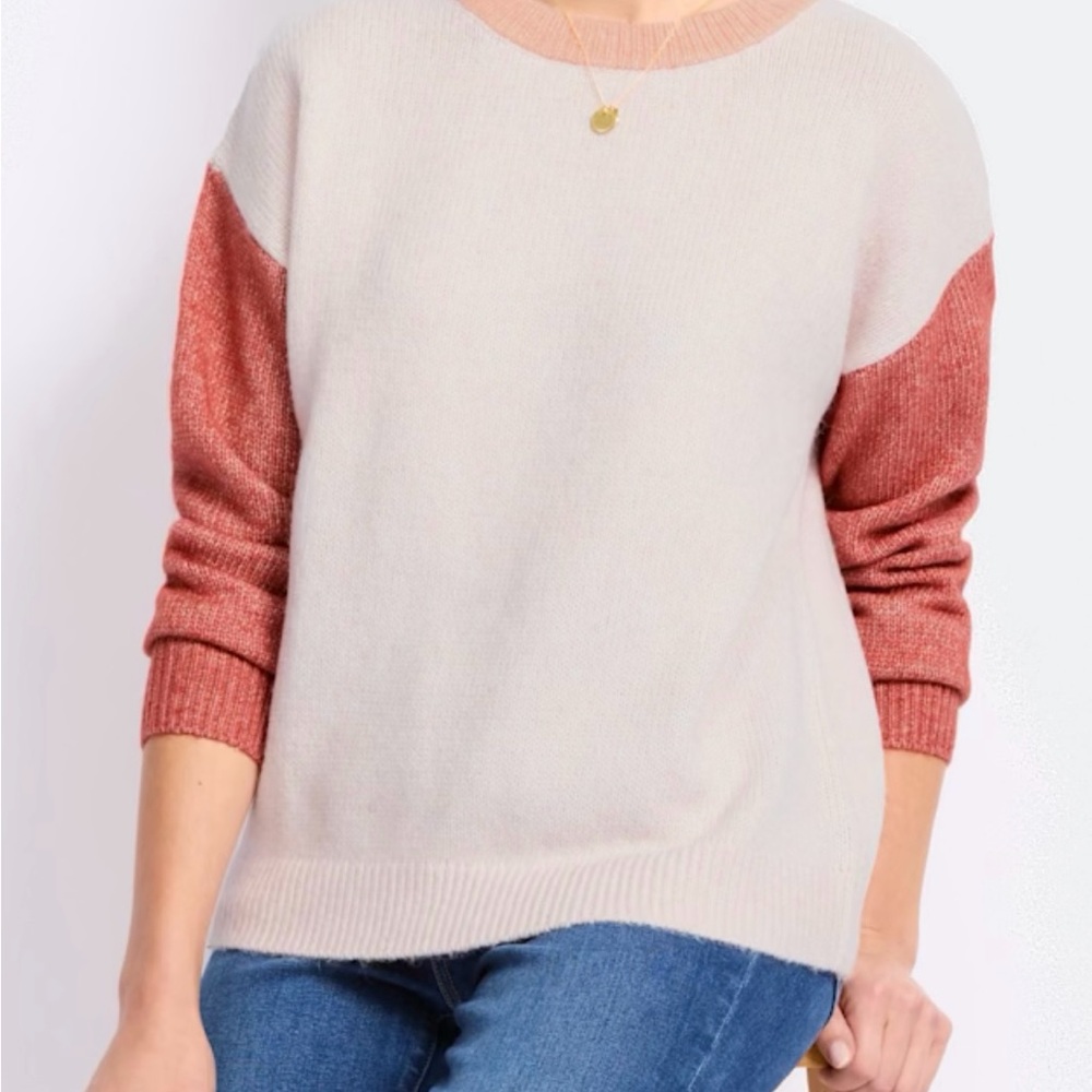 Colorblock Sweater - Cream and Red